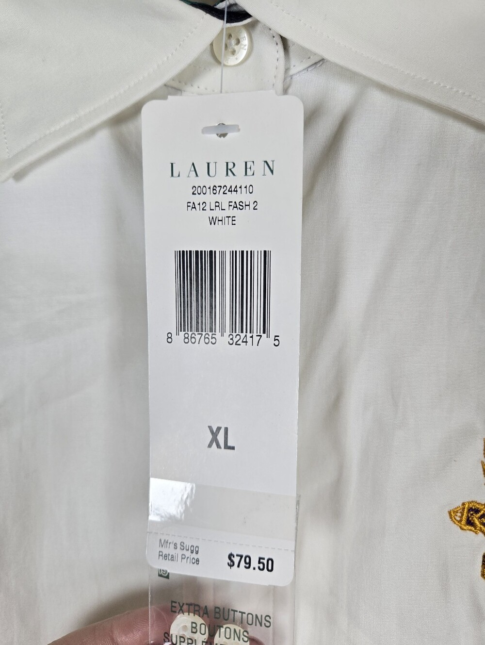 NEW Lauren Ralph Lauren Embroidered Crest Ivory Long Sleeve Button Down Top XL - Picture 4 of 16
